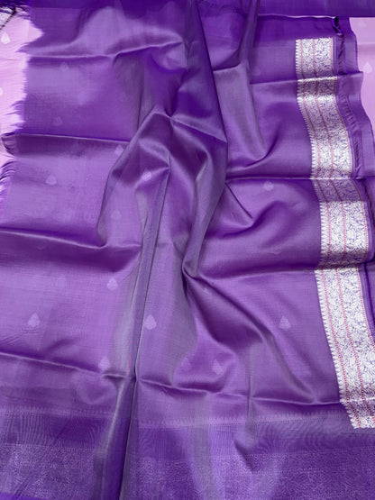 Purple Handwoven Pure Organza Silk Saree