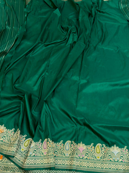 Emerald Green Handwoven Pure Katan Silk Banarasi Saree