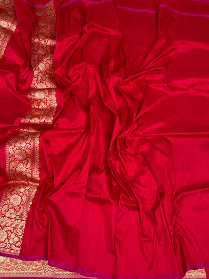Red Handwoven Pure Banarasi Silk Saree | Pure Katan Silk | Kadwa Weave | HMR Handlooms