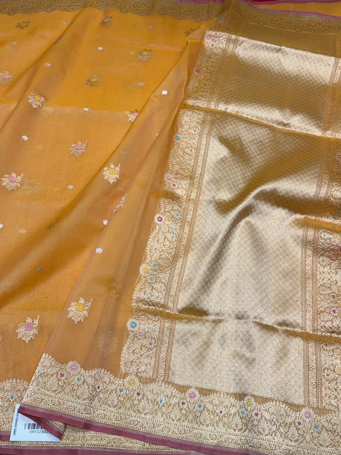 Orange Handwoven Banarasi Pure Organza Silk Saree