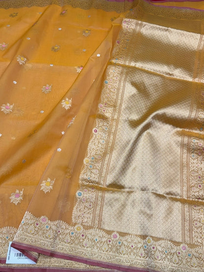 Orange Handwoven Banarasi Pure Organza Silk Saree