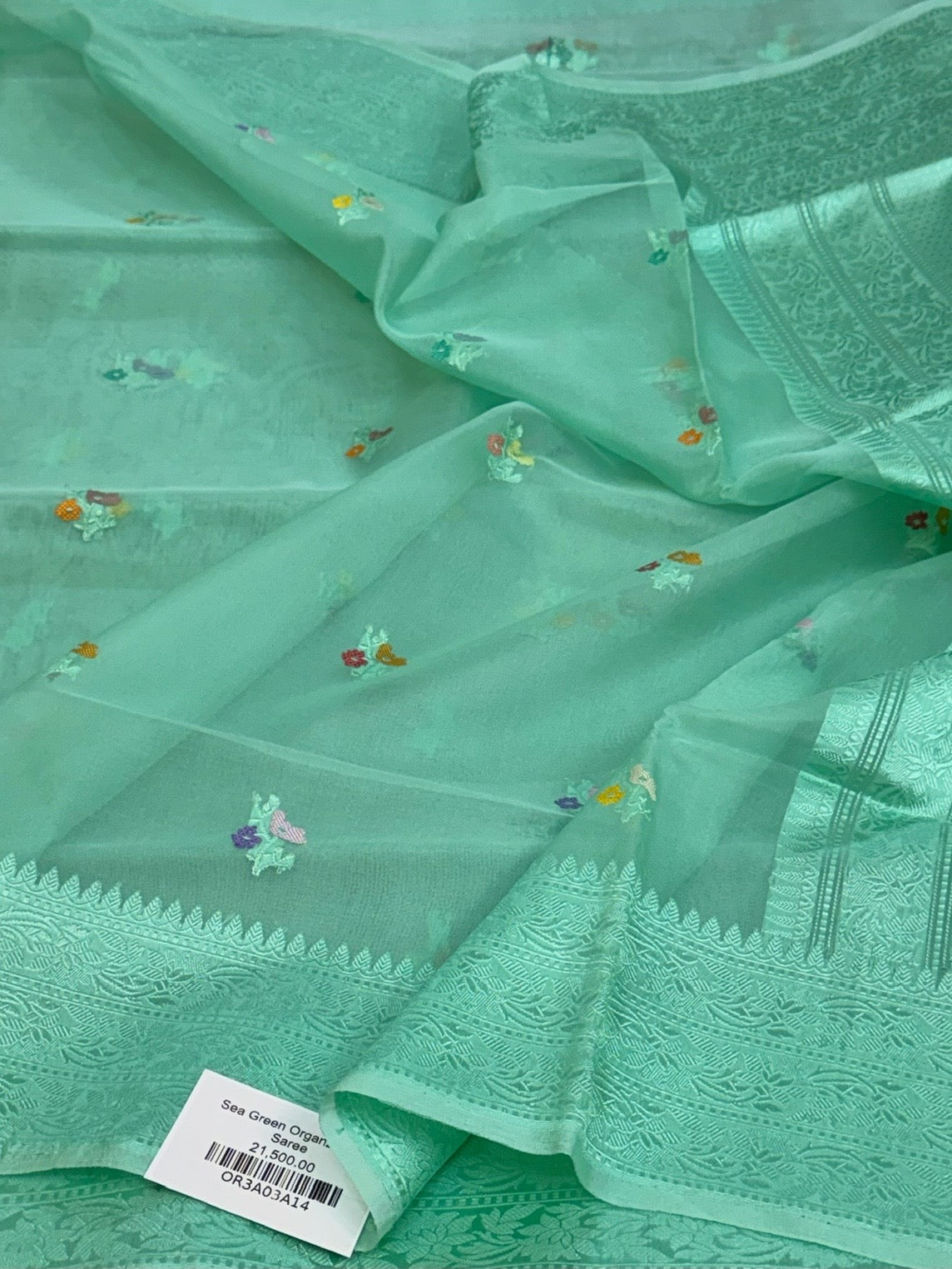 Sea green Handwoven Pure Organza Silk Saree