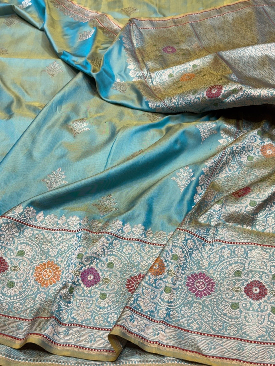 Sea Blue Handwoven Pure Banarasi Ektara Silk Saree
