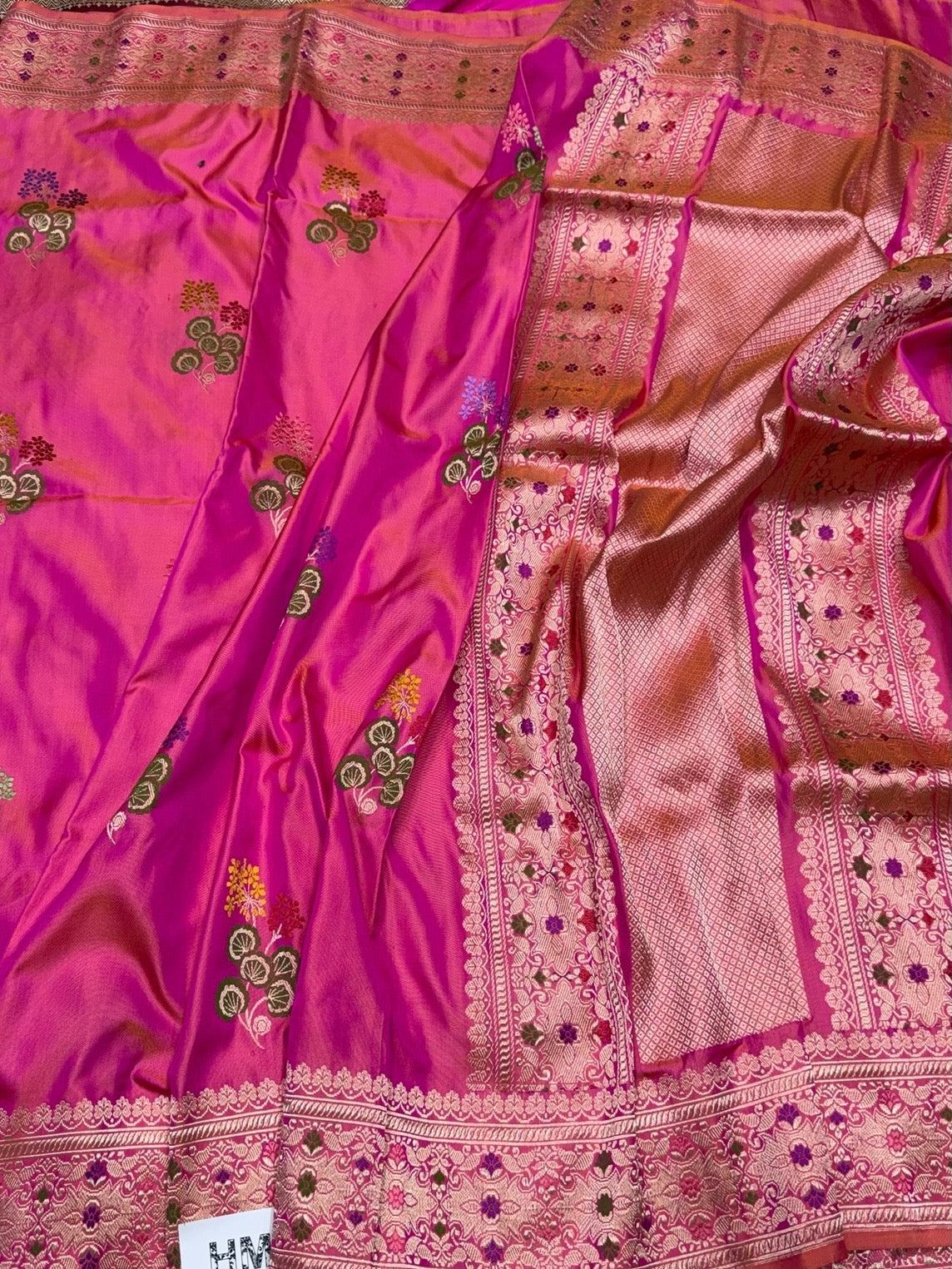 Orangish Pink Handwoven Pure Banarasi Ektara Silk Saree