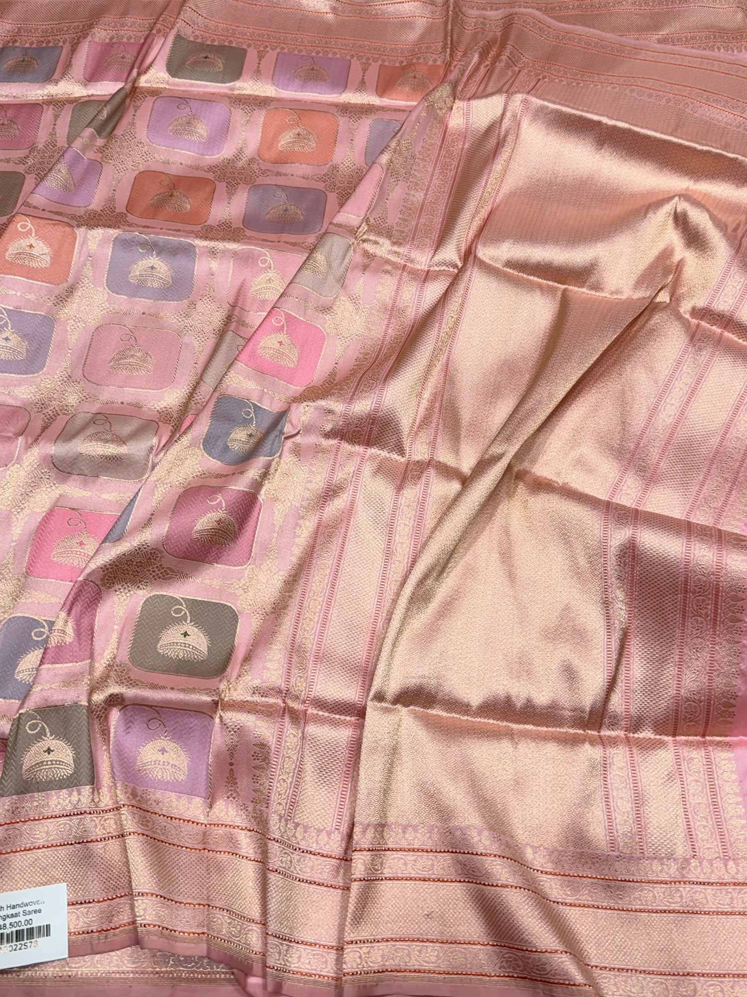 Baby Pink Handwoven Pure Banarasi Rangkaat Silk Saree – Pure Katan Silk