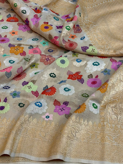 Natural Handwoven Pure Tussar Georgette Saree
