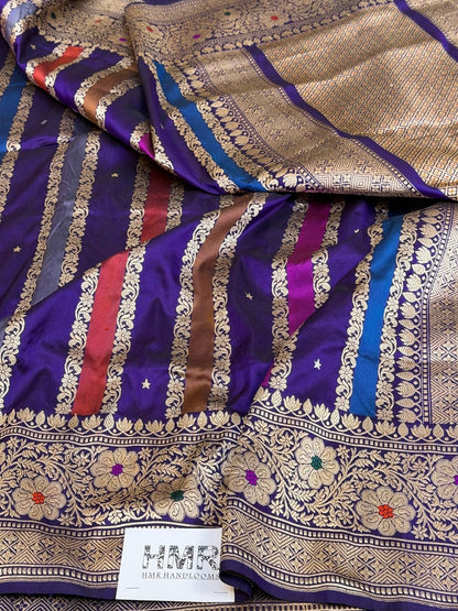 Purple Handwoven Pure Banarasi Rangkaat Silk Saree