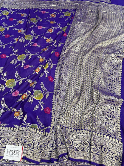 Purple Banarasi Pure Tussar Georgette Saree