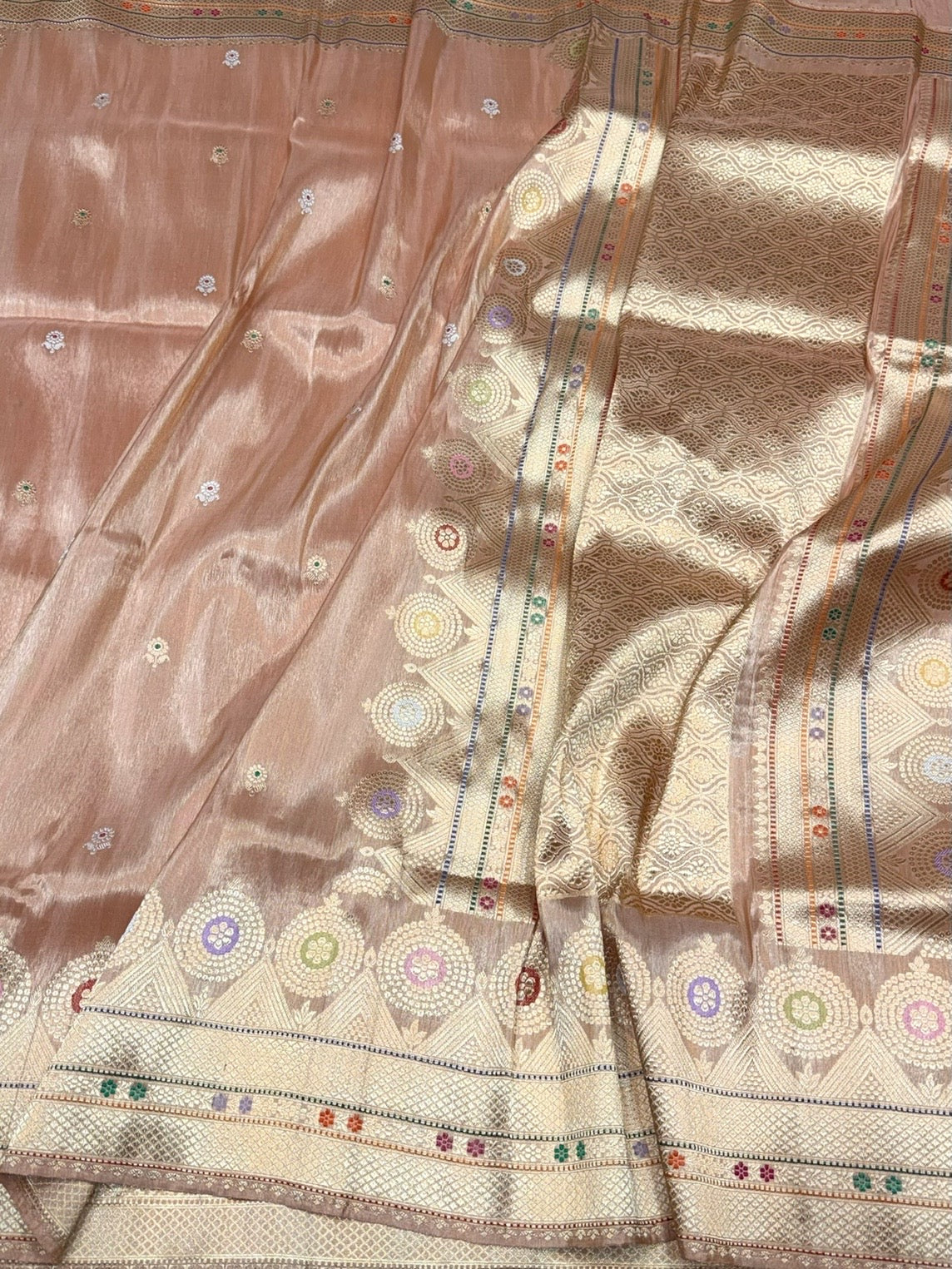Rose Gold Handwoven Pure Banarasi Tissue Silk Saree