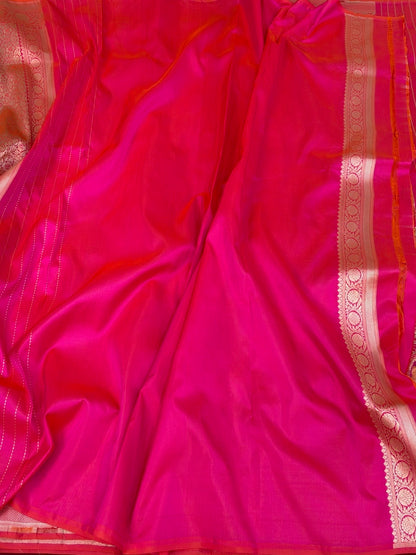 Orangish Pink Rangkaat Banarasi Pure Katan Silk Saree