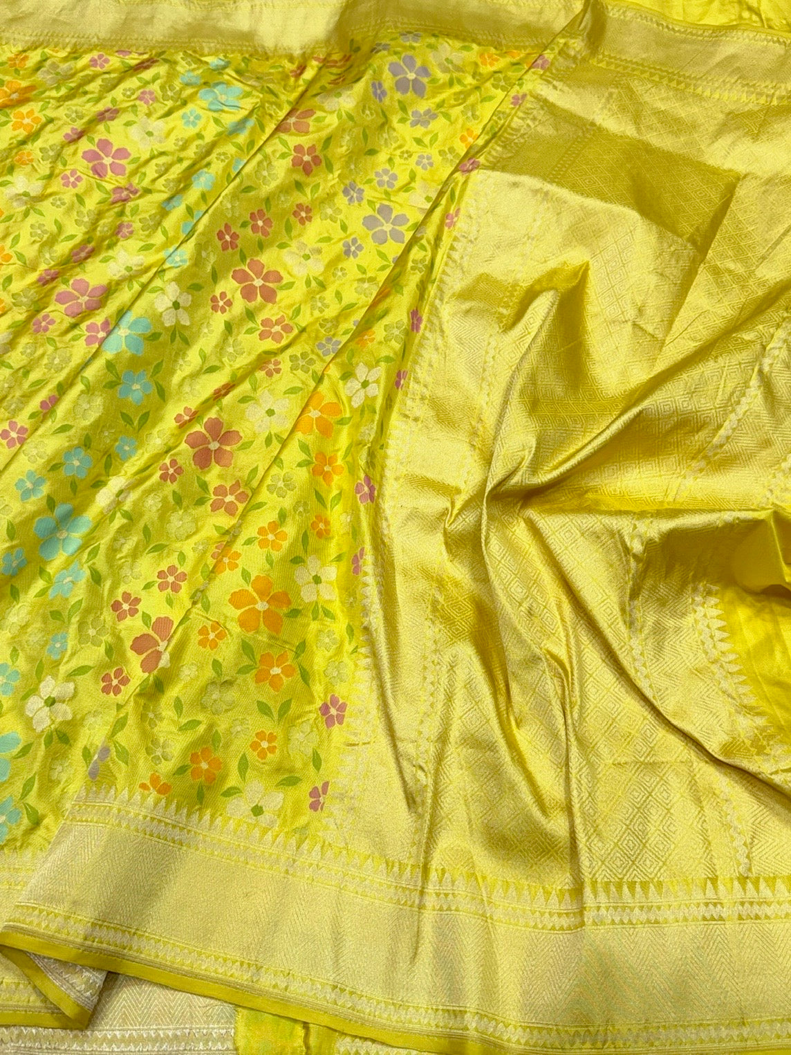Yellow Pure Banarasi Ektara Silk Saree – Authentic Cutwork Weave