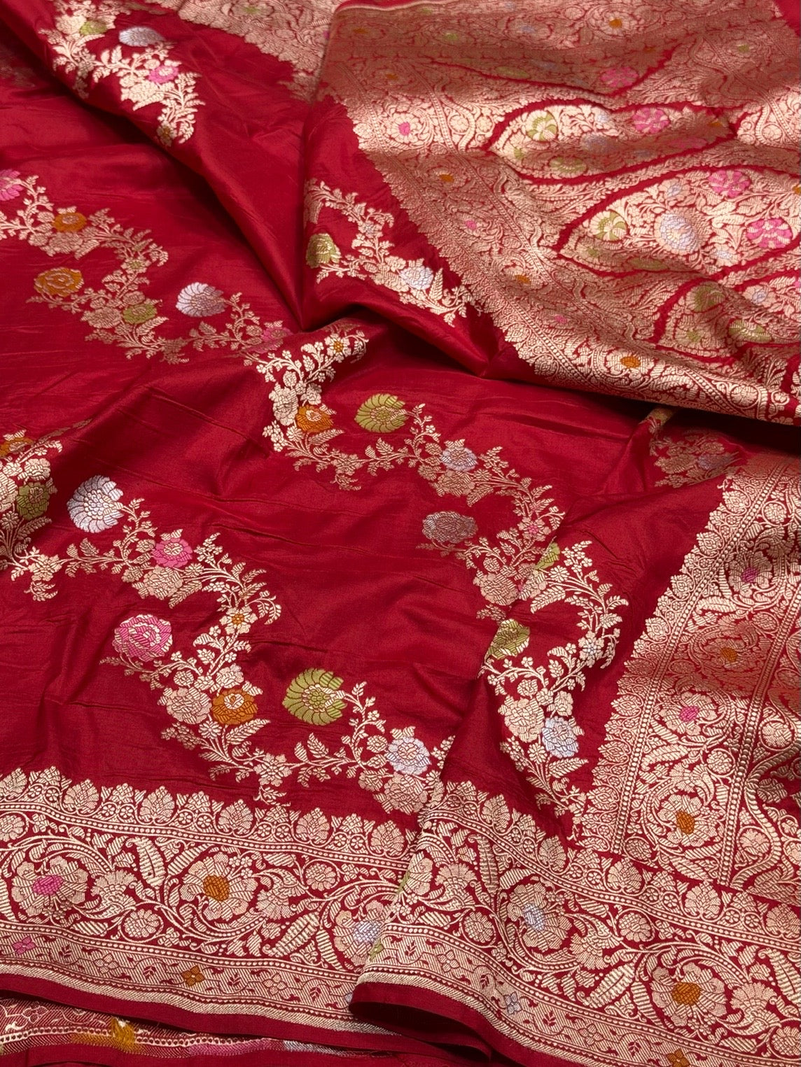 Red Minakari Pure Katan Silk Saree
