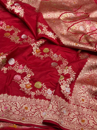Red Minakari Pure Katan Silk Saree