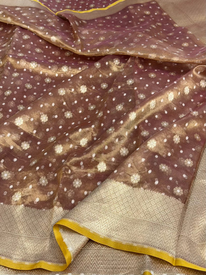Brown Banarasi Pure Kora Tissue Saree
