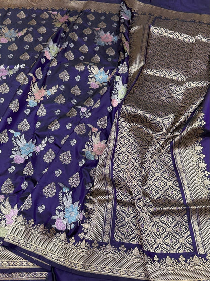 Purple Handwoven Pure Banarasi Silk Saree | Pure Katan Silk | Kadwa Weave | HMR Handlooms