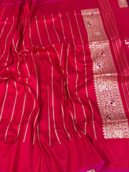 Reddish Pink Handwoven Pure Banarasi Katan Silk Saree