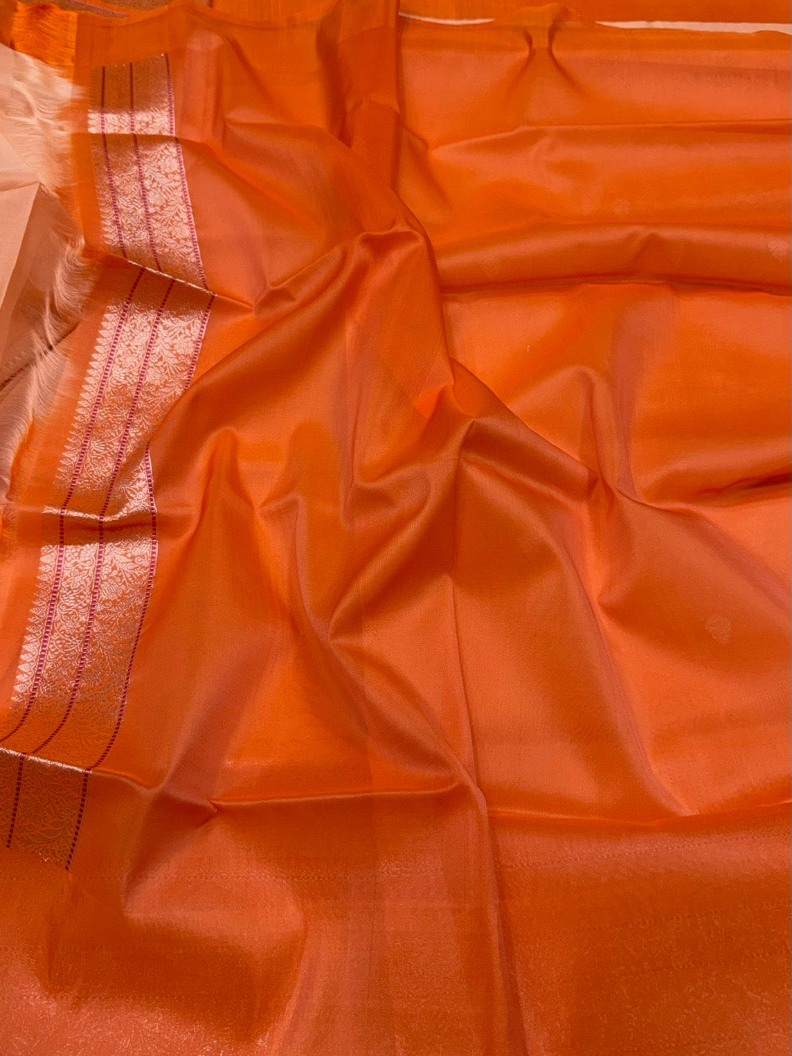 Peach Handwoven Pure Organza Silk Saree