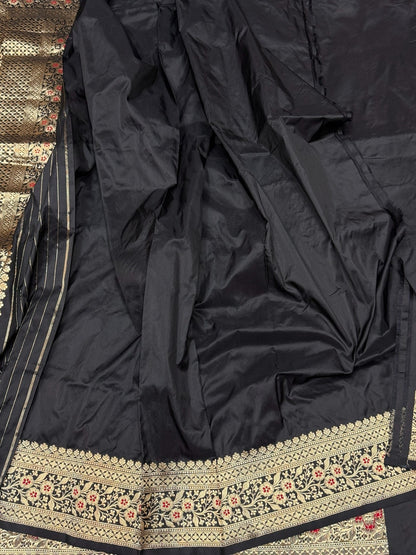 Handwoven Vintage Pure Banarasi Silk Saree – Kadwa Weave in 100% Katan Mulberry Silk