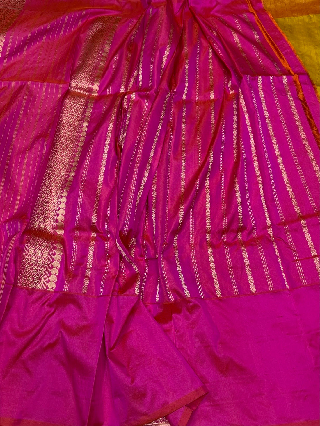 Mustard Yellow Handwoven Pure Banarasi Ektara Silk Saree – Kadwa Iktara Weave, Pure Mulberry Silk