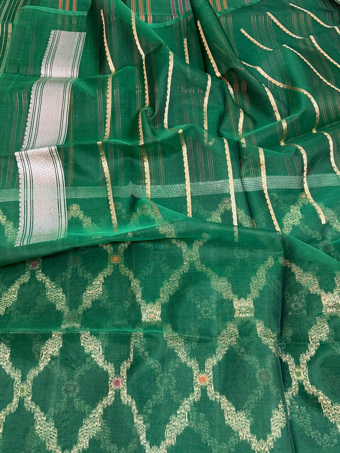 Bottle green Handwoven Pure Organza Silk Saree