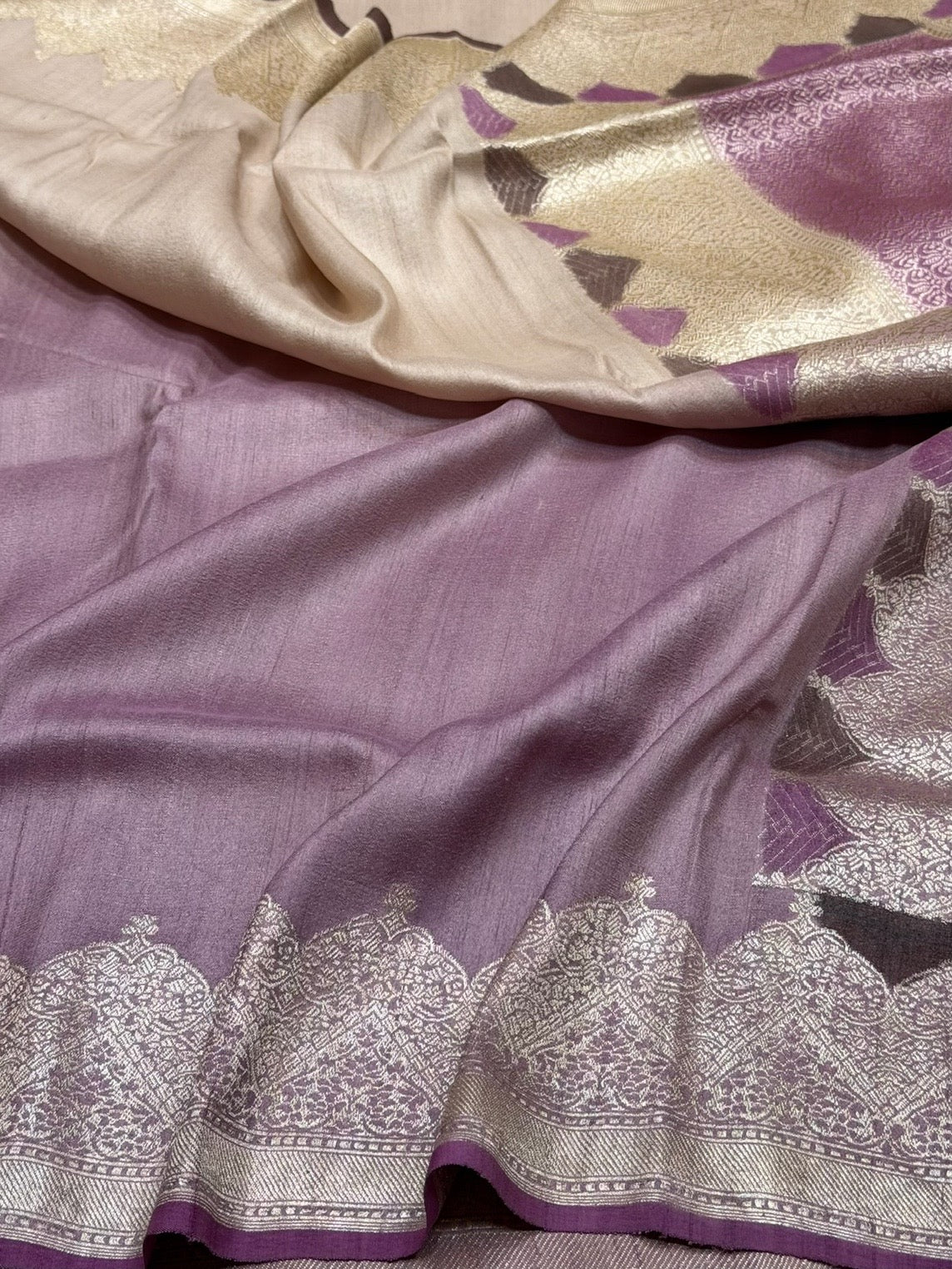 Mauve Handwoven Pure Tussar Georgette Saree