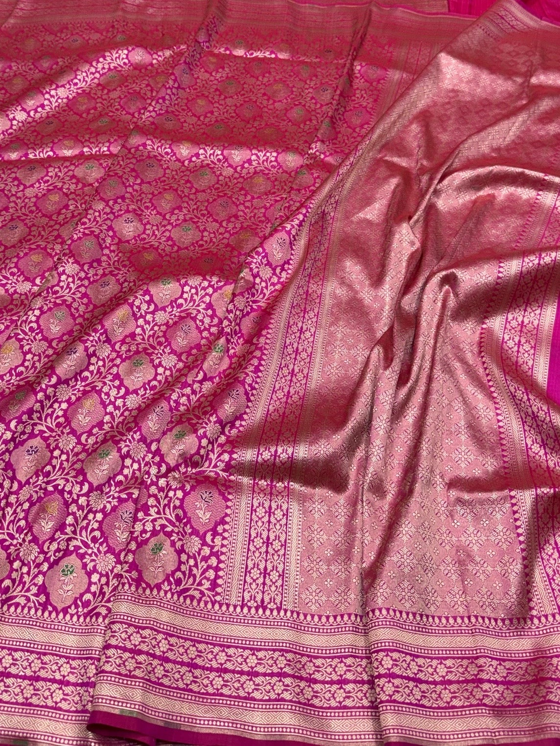 Rani Pink Banarasi Minakari Pure Katan Silk Brocade Saree