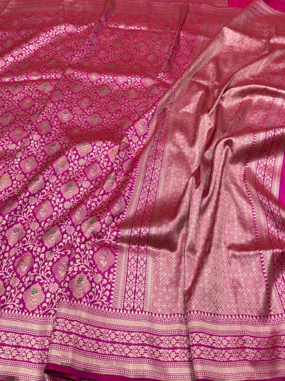 Rani Pink Banarasi Minakari Pure Katan Silk Brocade Saree