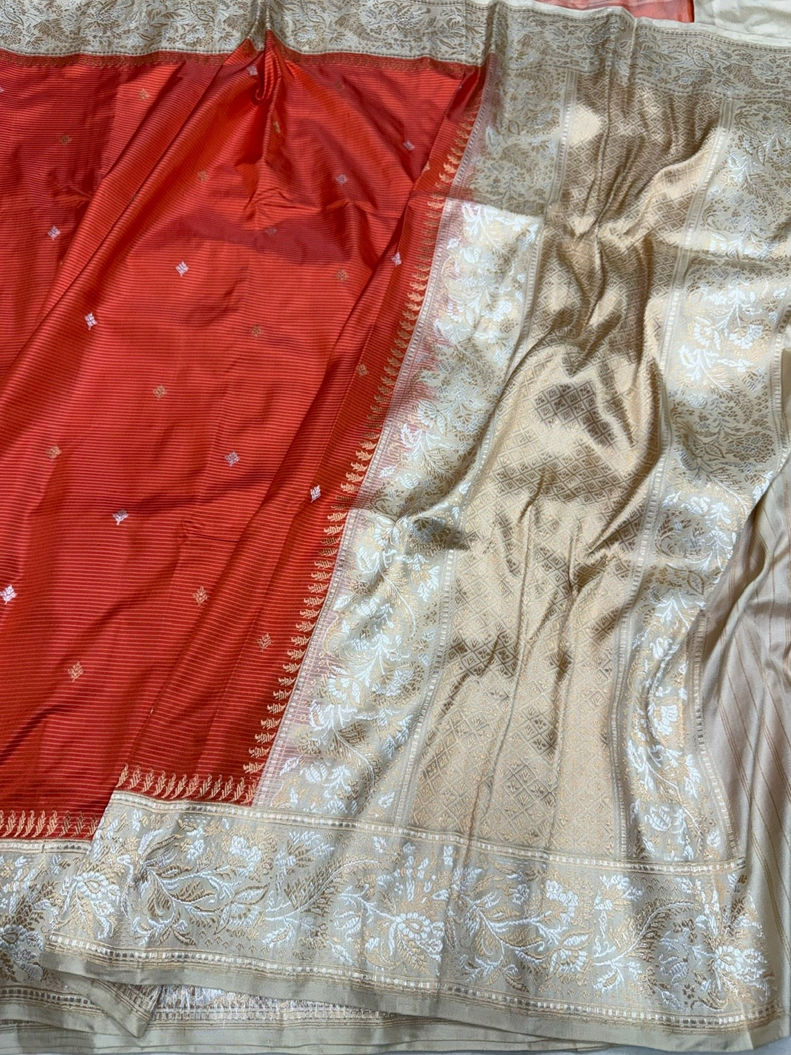 Orange Handwoven Pure Banarasi Ektara Silk Saree