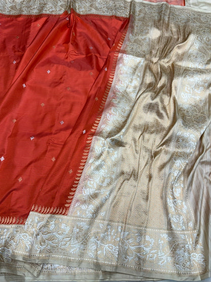 Orange Handwoven Pure Banarasi Ektara Silk Saree