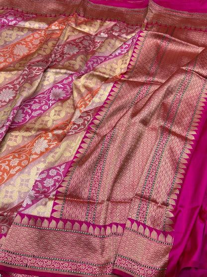 Rani Pink Handwoven Pure Banarasi Rangkaat Silk Saree