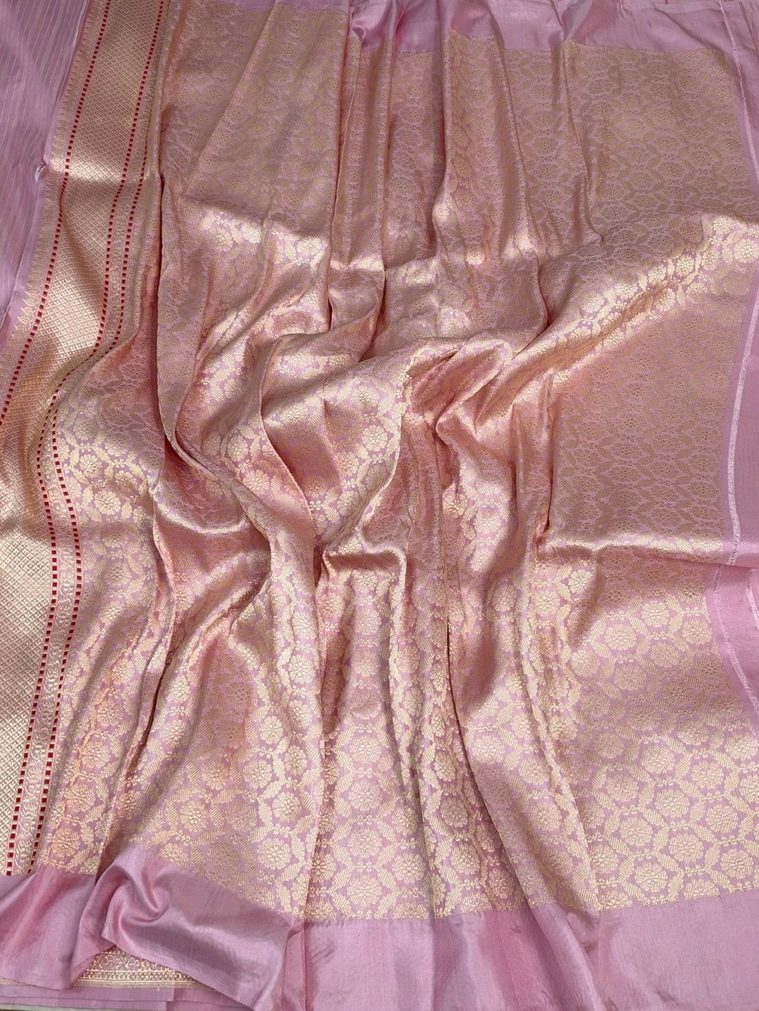 Blush Pink Handwoven Pure Banarasi Ektara Silk Saree