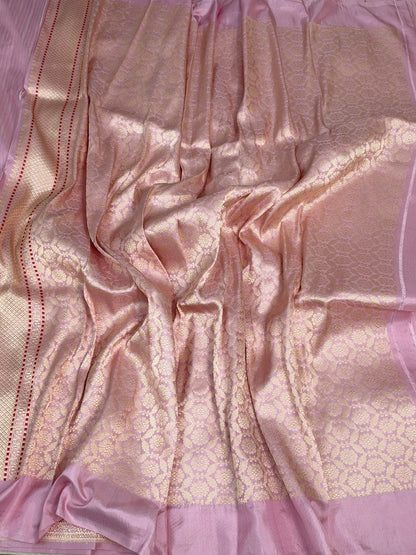 Blush Pink Handwoven Pure Banarasi Ektara Silk Saree