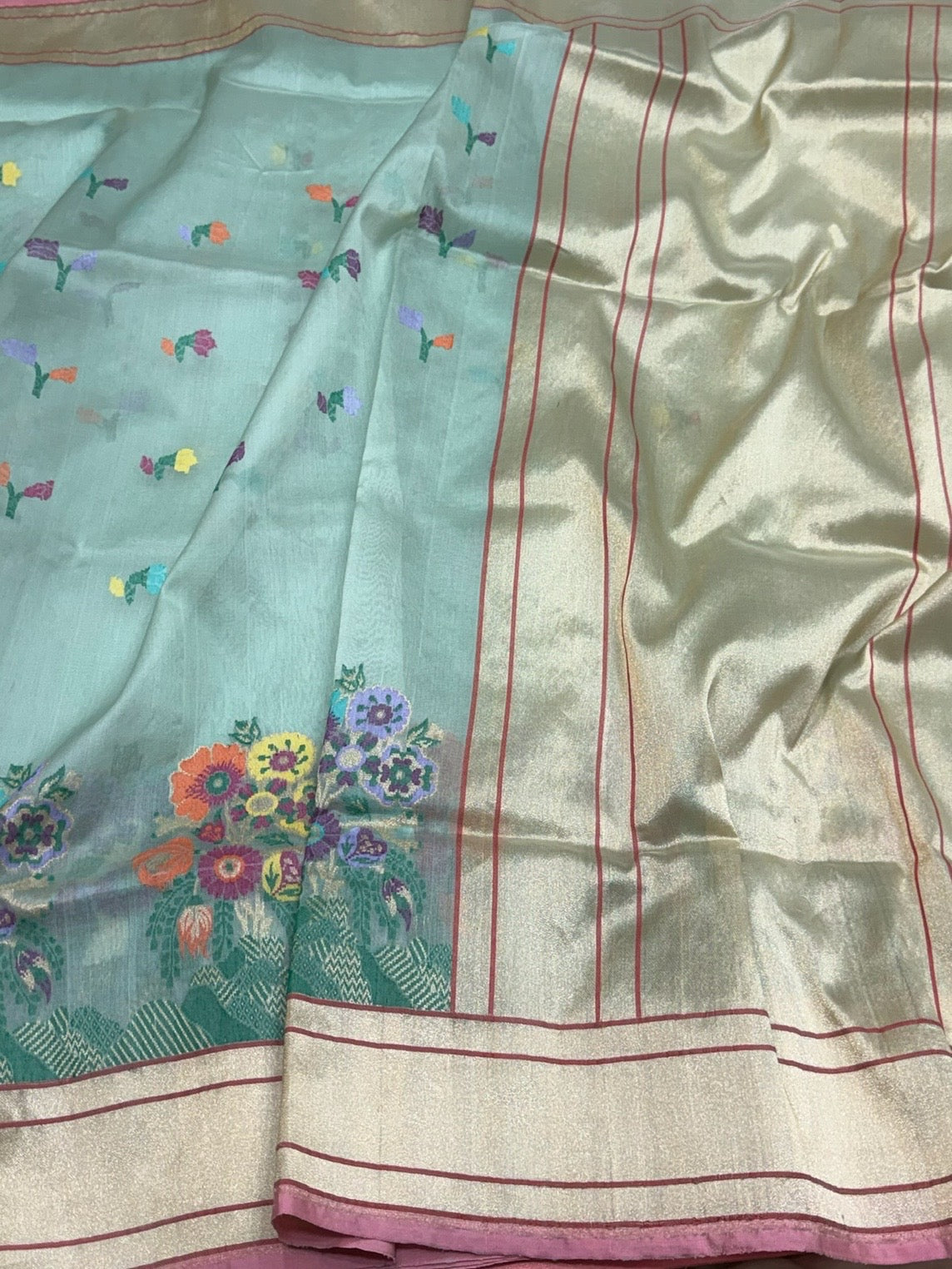 Sea Green Handwoven Pure Banarasi Organza Silk Saree