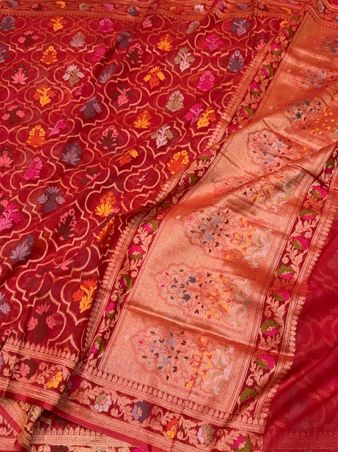 Red Pure Muslin Cotton Jamdani Saree