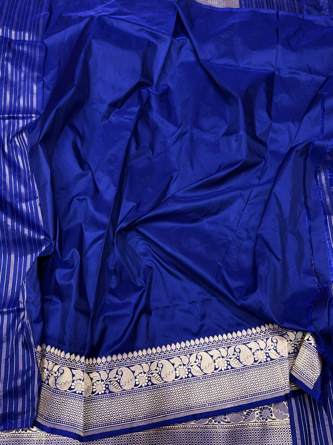 Royal Blue Handwoven Pure Banarasi Silk Saree – Kadwa Weave in 100% Katan Mulberry Silk