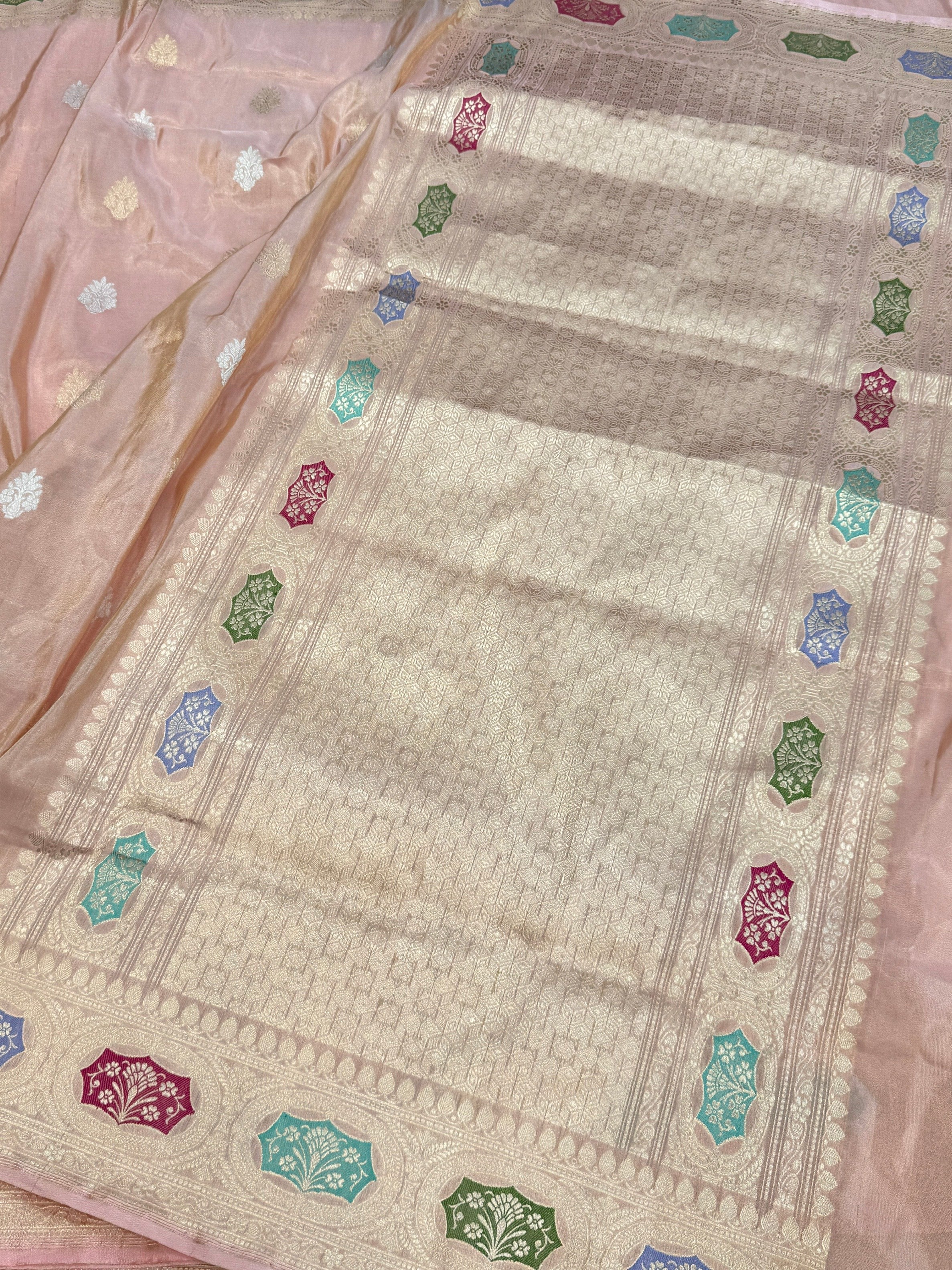 Peach Handwoven Pure Banarasi Tissue Silk Saree
