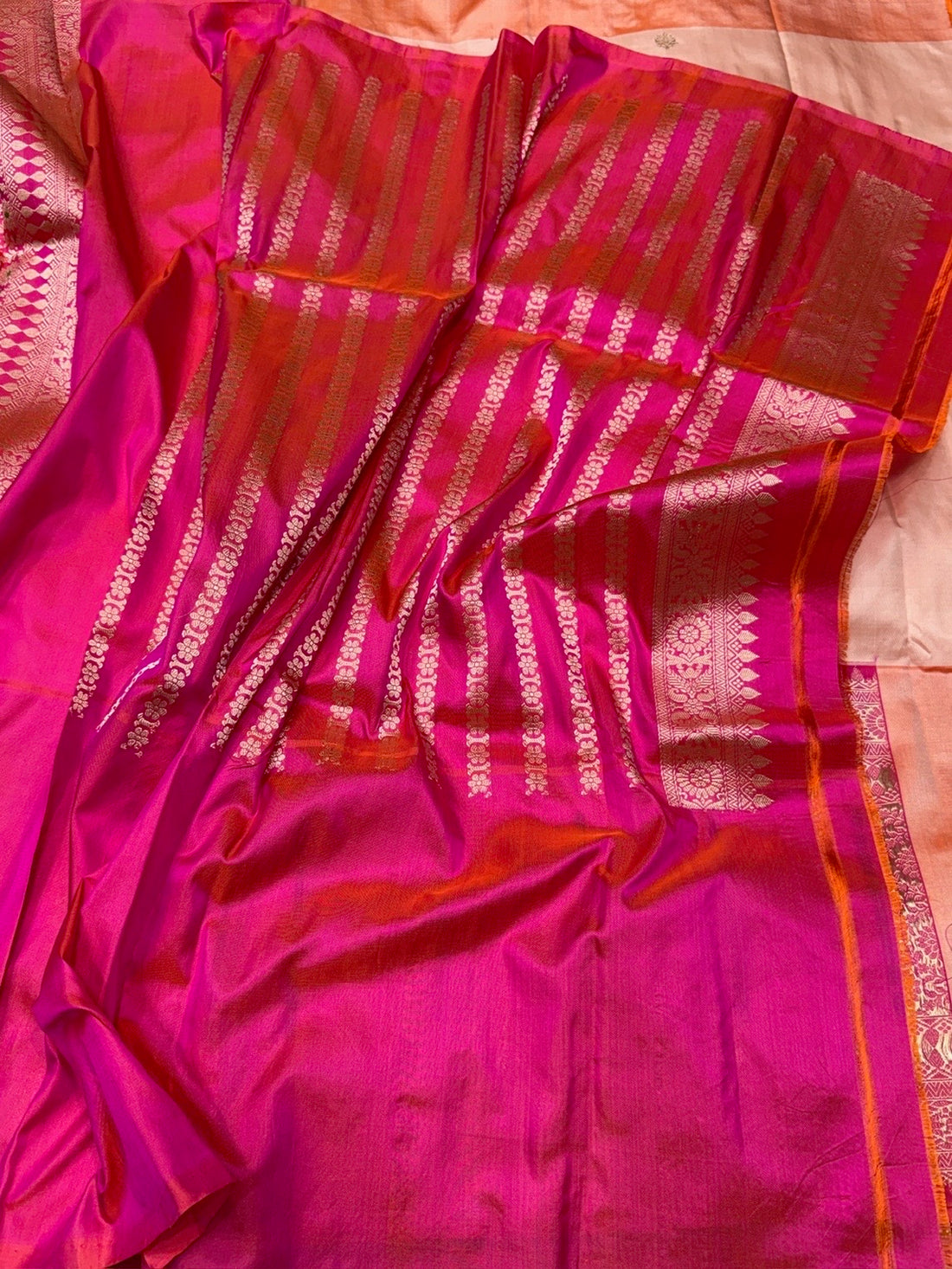 Peach Handwoven Pure Banarasi Ektara Silk Saree