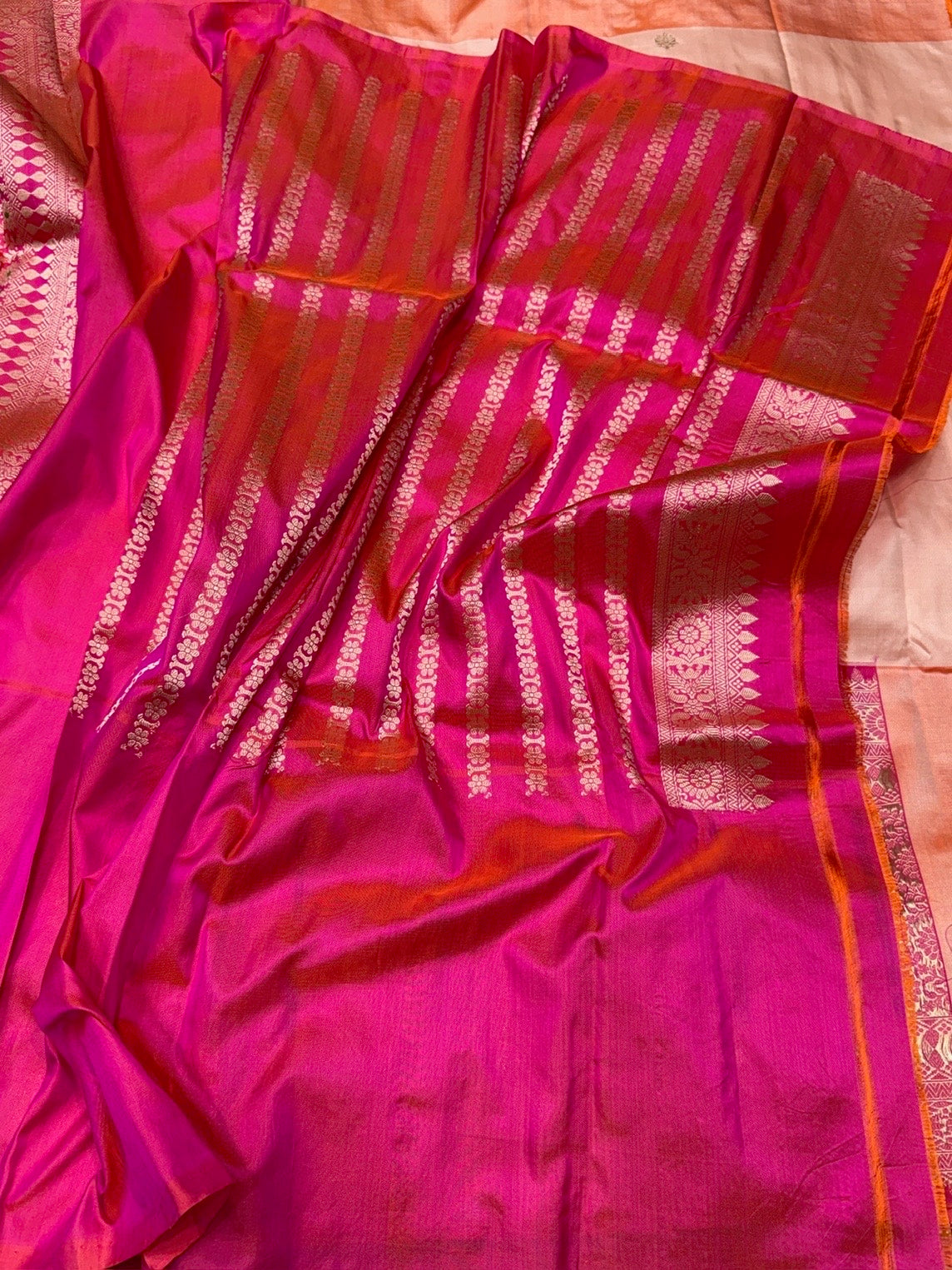 Peach Handwoven Pure Banarasi Ektara Silk Saree