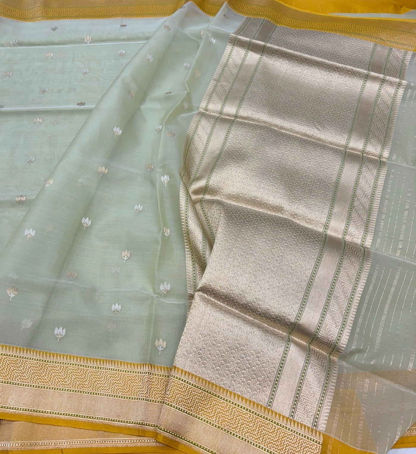 Pista Handwoven Pure Organza Silk Saree