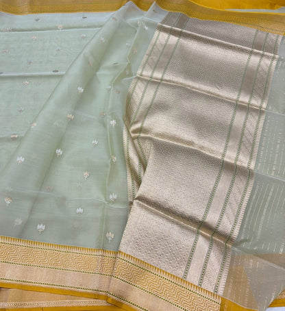 Pista Handwoven Pure Organza Silk Saree