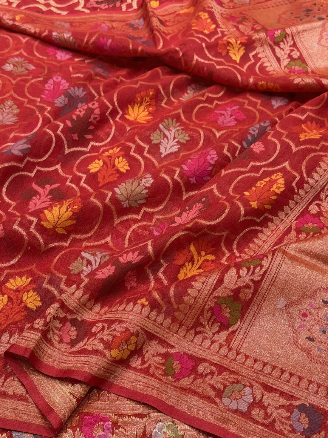 Red Pure Muslin Cotton Jamdani Saree