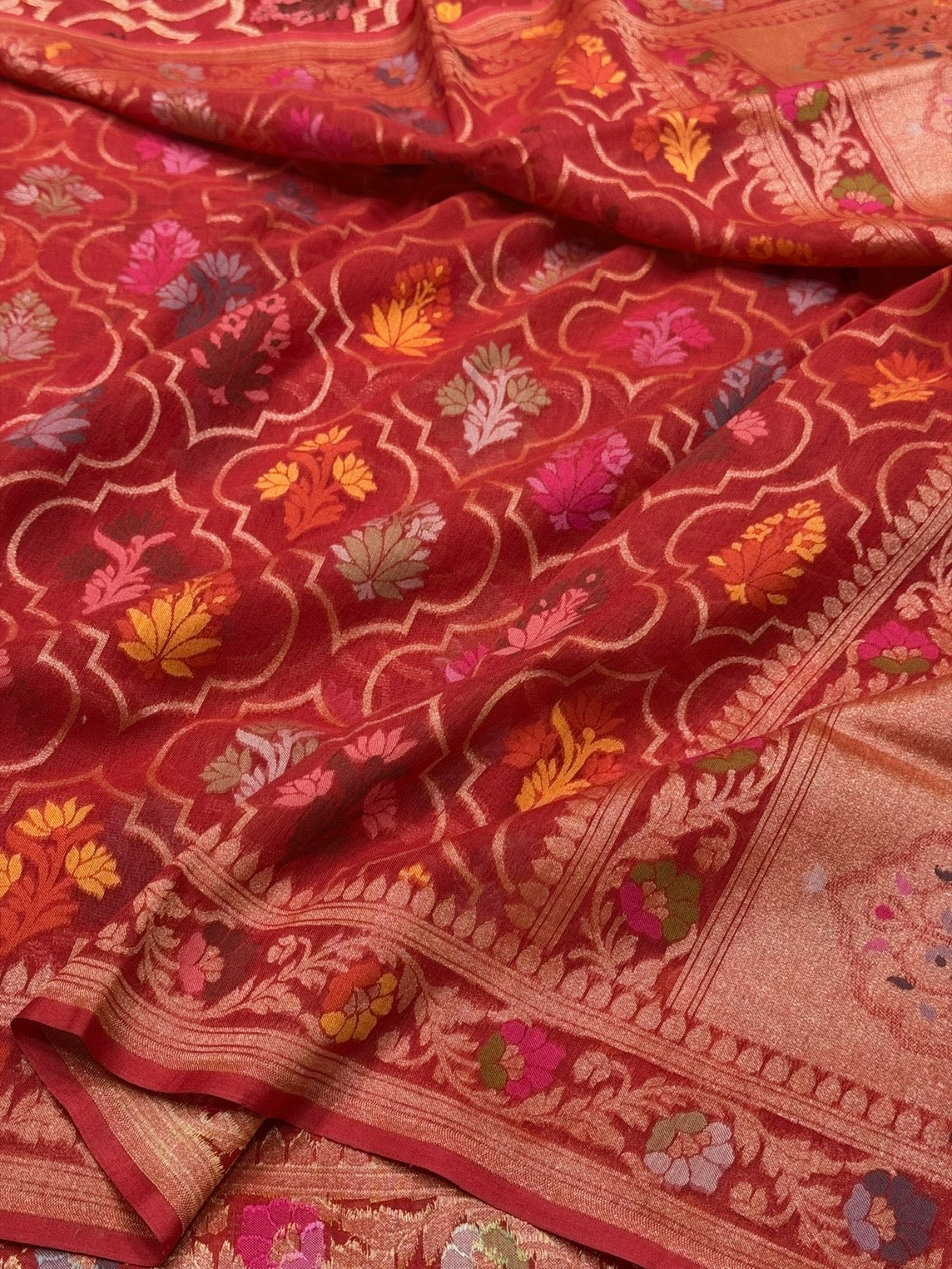 Red Pure Muslin Cotton Jamdani Saree