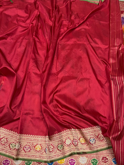 Red Handwoven Pure Banarasi Rangkaat Silk Saree – Pure Katan Silk | Rangkaat Technique | Luxury Banarasi Saree