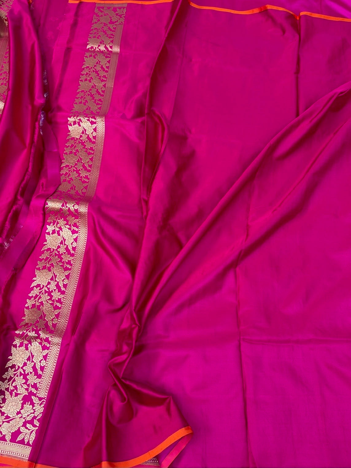 Rani Pink Handwoven Pure Banarasi Satin Tanchoi Silk Saree