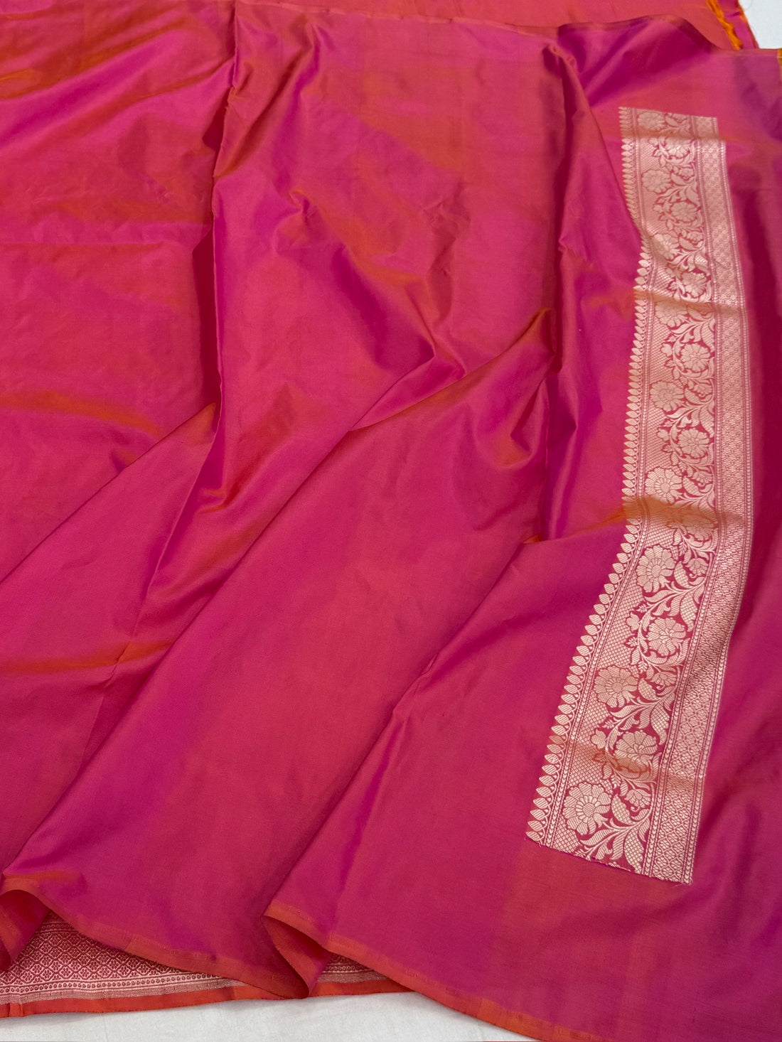 Orangish Pink Handwoven Pure Banarasi Silk Saree