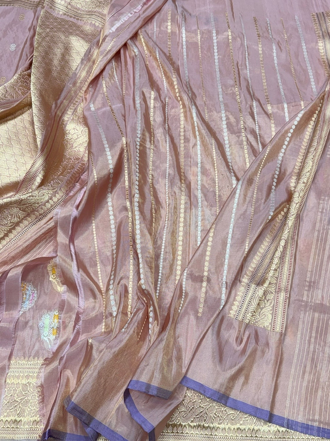 Rose Gold Handwoven Pure Banarasi Tissue Silk Saree