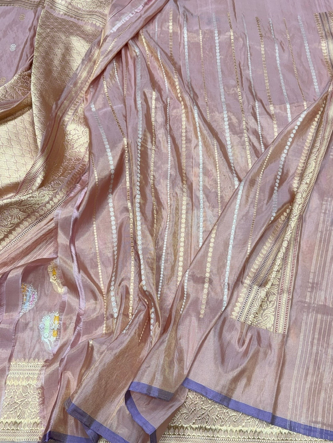 Rose Gold Handwoven Pure Banarasi Tissue Silk Saree