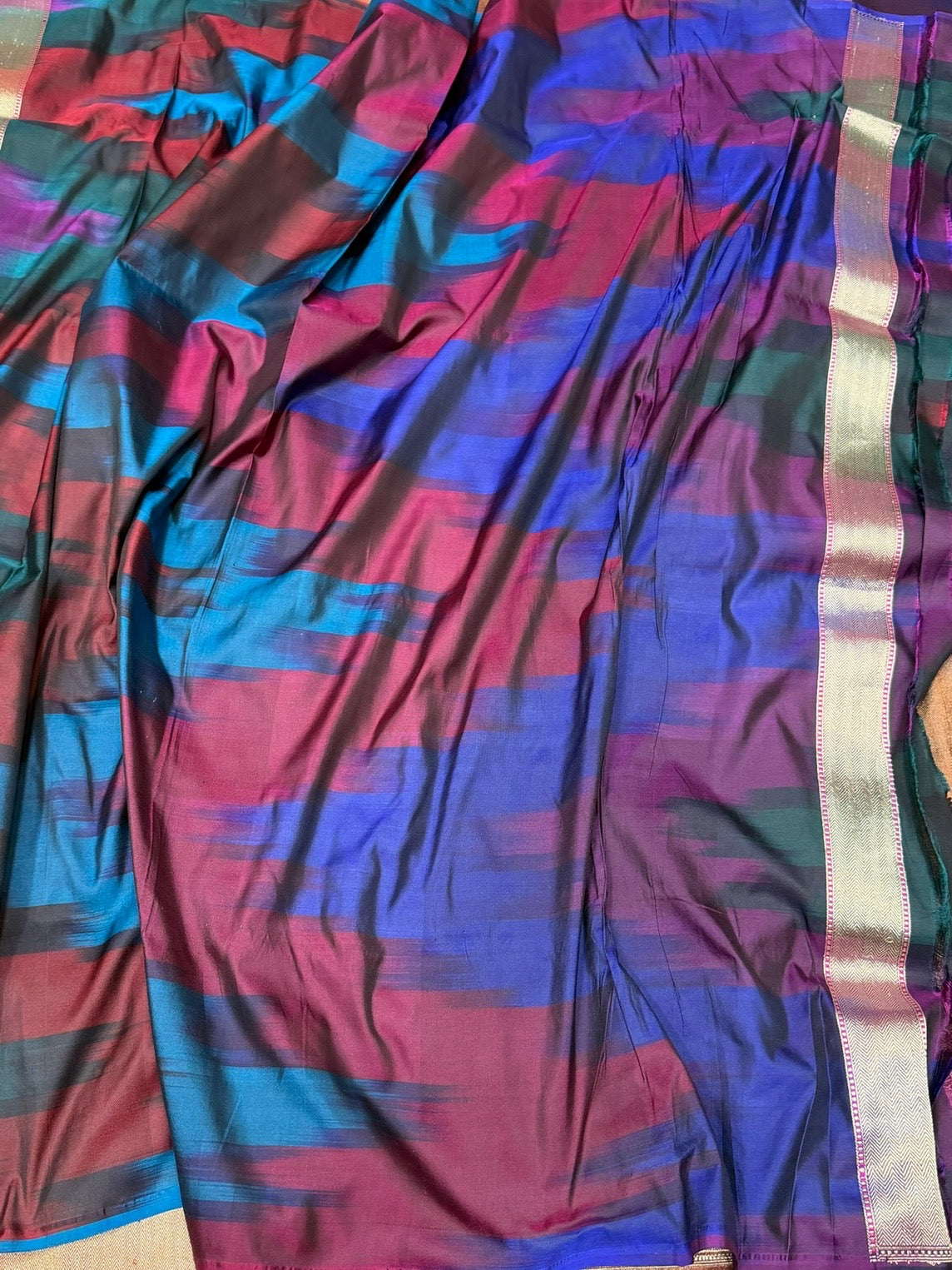 Rainbow Handwoven Pure Banarasi Satin Silk Saree – Authentic Kadwa Weave