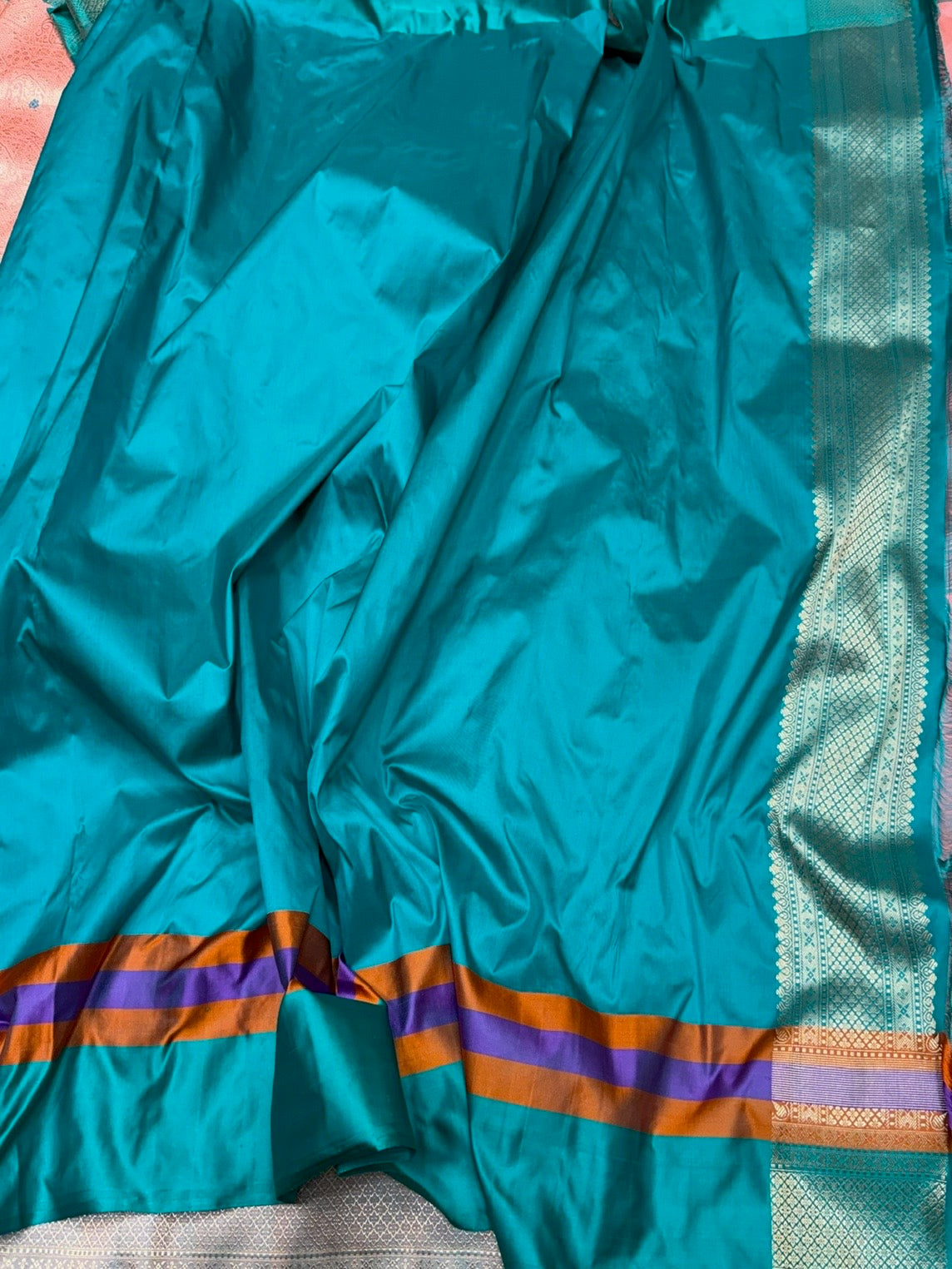 Peach Banarasi Silk Brocade Saree with Satin Border – Katan Silk Elegance