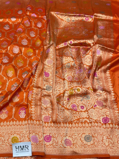 Orange Handwoven Pure Banarasi Silk Saree